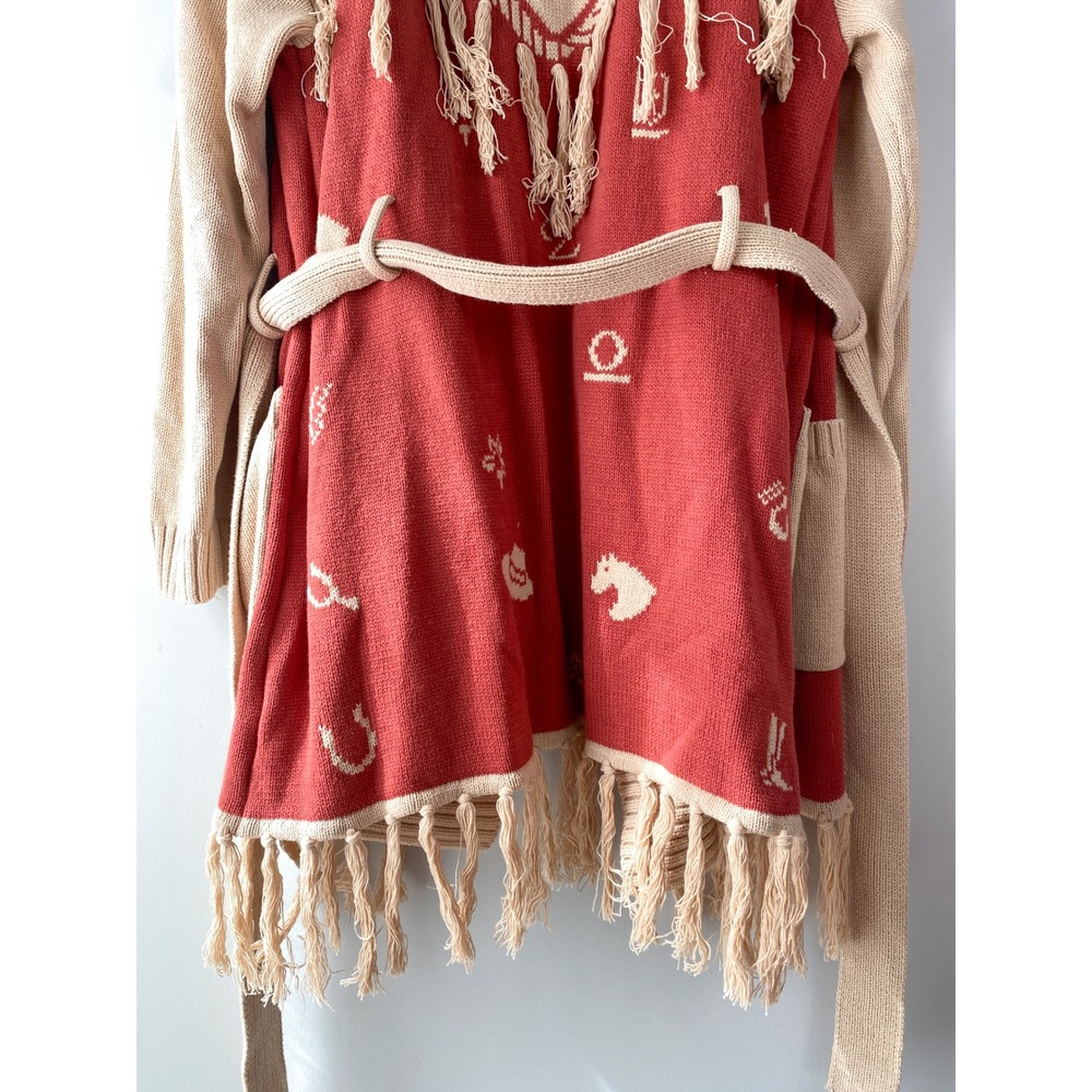 Idyllwind Womens Cardigan XL Tan Red Western Bronco Fringe Cowgirl Belted Boho - Picture 8 of 11
